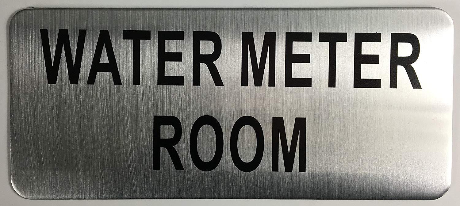 WATER METER ROOM SIGN ( BRUSH ALUMINIUM, 3.5X8 )- The Mont argent ..-REF24-1027