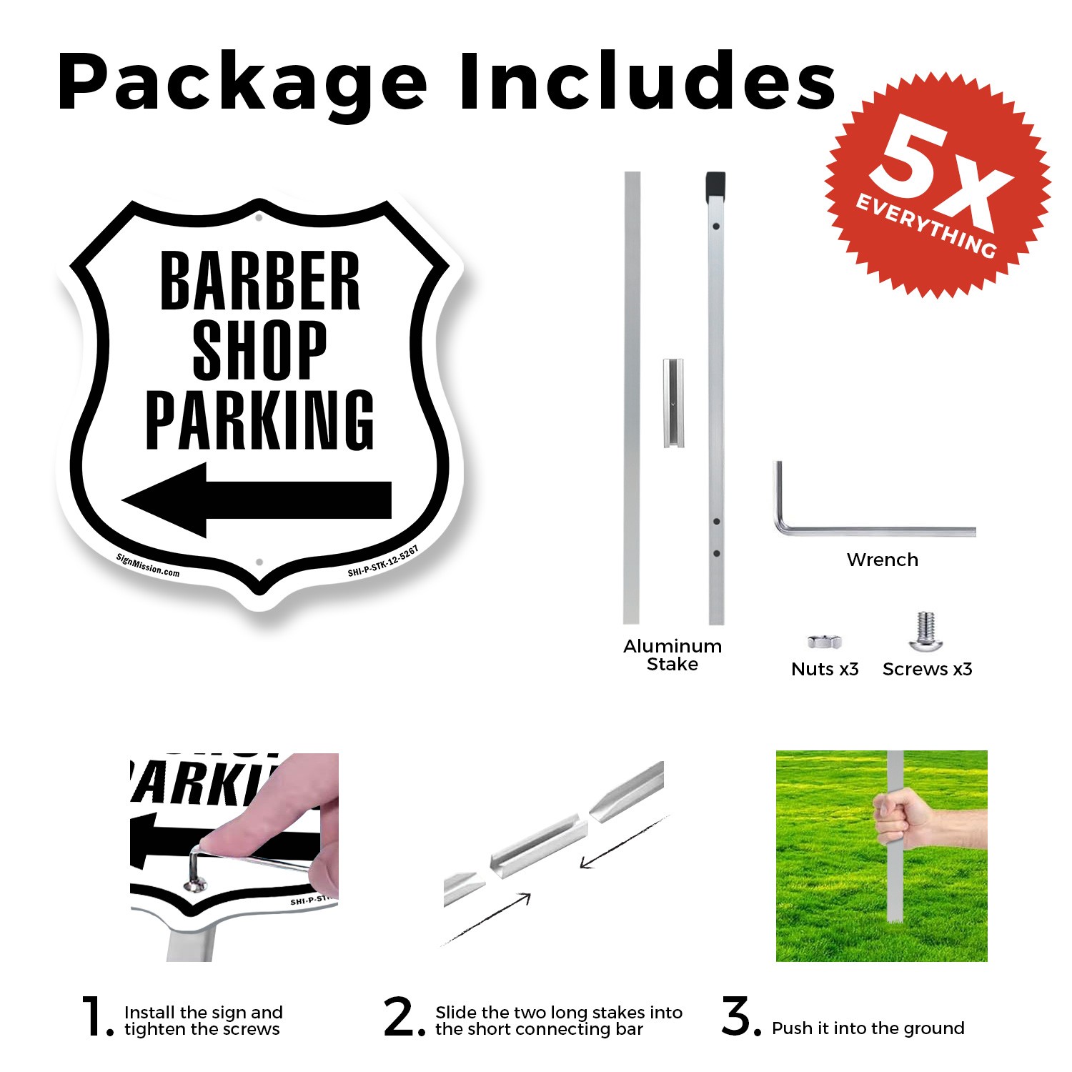 Barber Shop Parking Right Arrow Shield Shaped Sign With Stake Weather Resistant