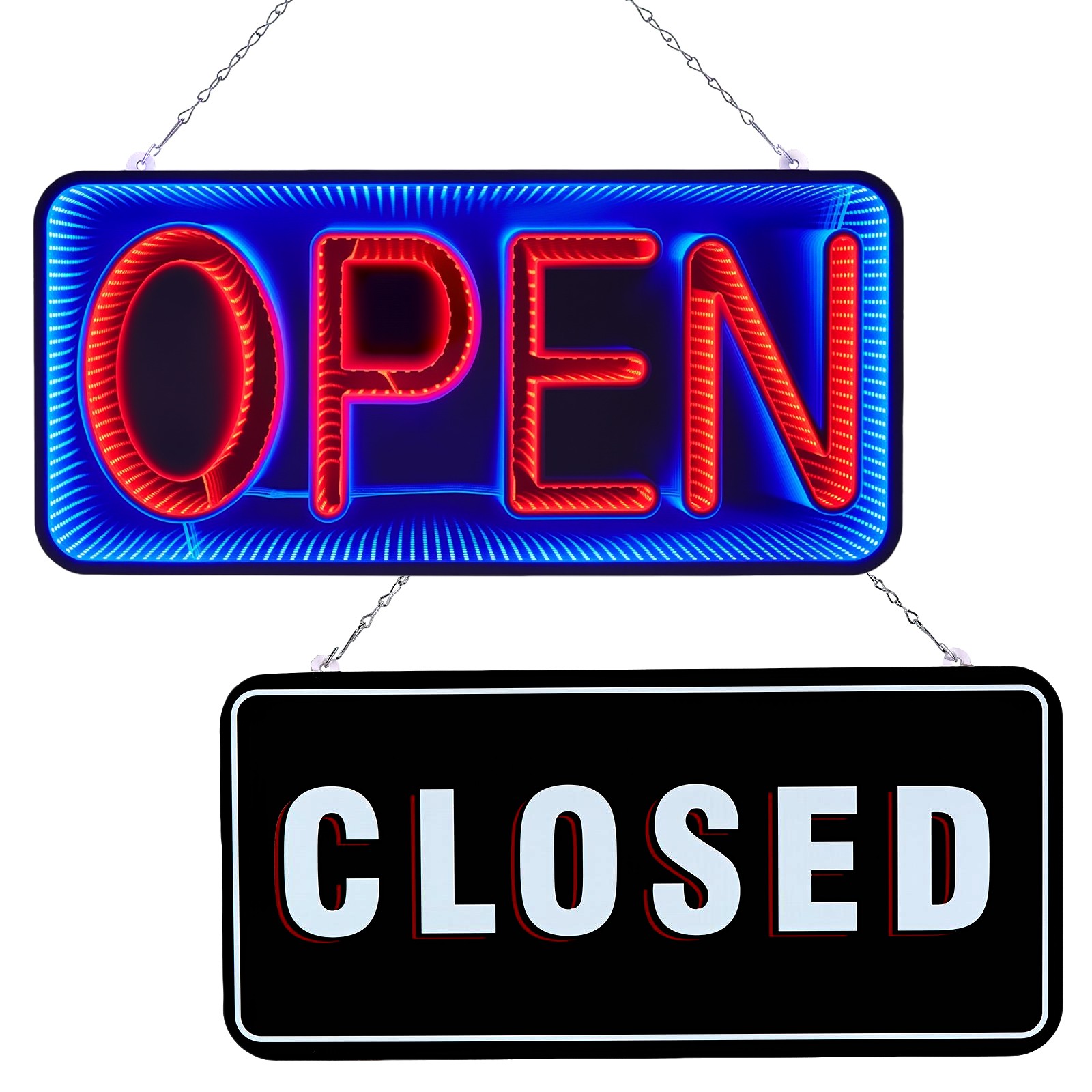 Open & Closed Neon Signs Double-Sided 3D Mirror LED Hanging Billboard Store Bar