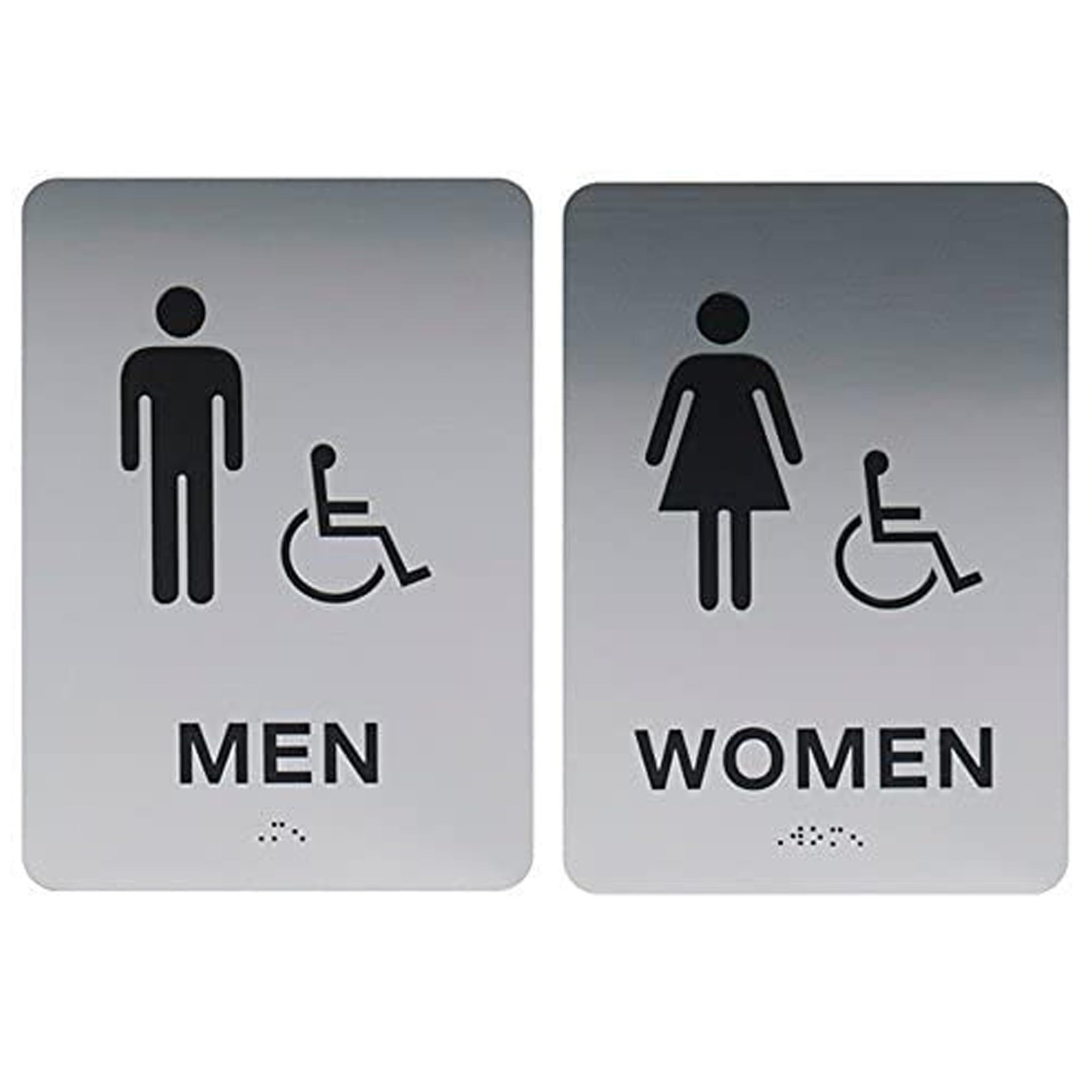 Silver Black Men Women ADA Restroom Bathroom Modern Chic Sign w/ Braille