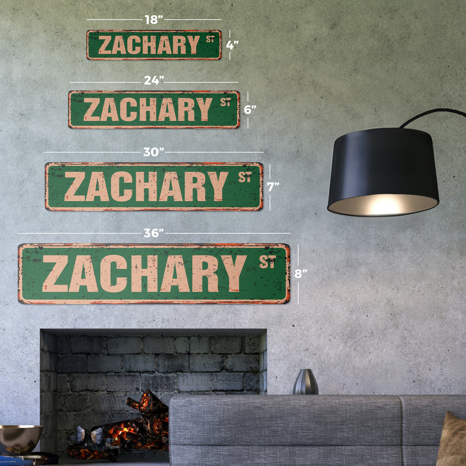 ZACHARY Vintage Street Sign Childrens Name Room Metal Sign