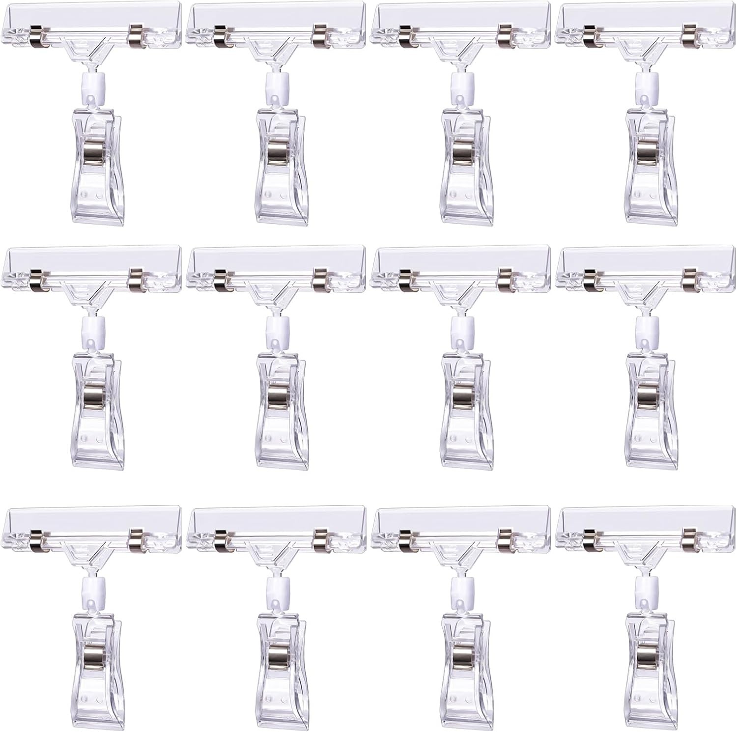 12 Pcs Clear Sign Holder Clips for Display, Rotatable Double Sided