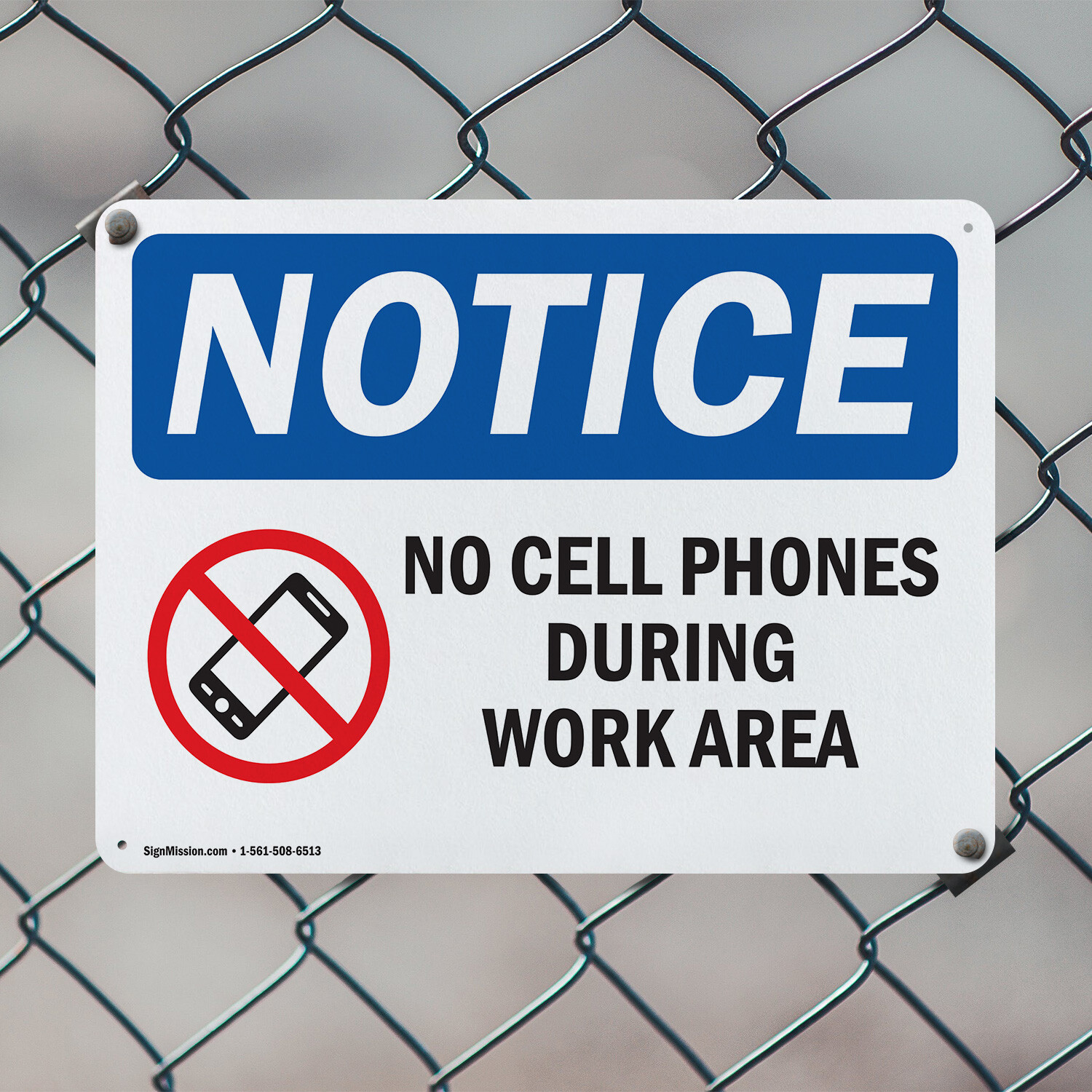 (2 Pack) No Cell Phones During Work Hours OSHA Notice Sign Decal Metal Plastic
