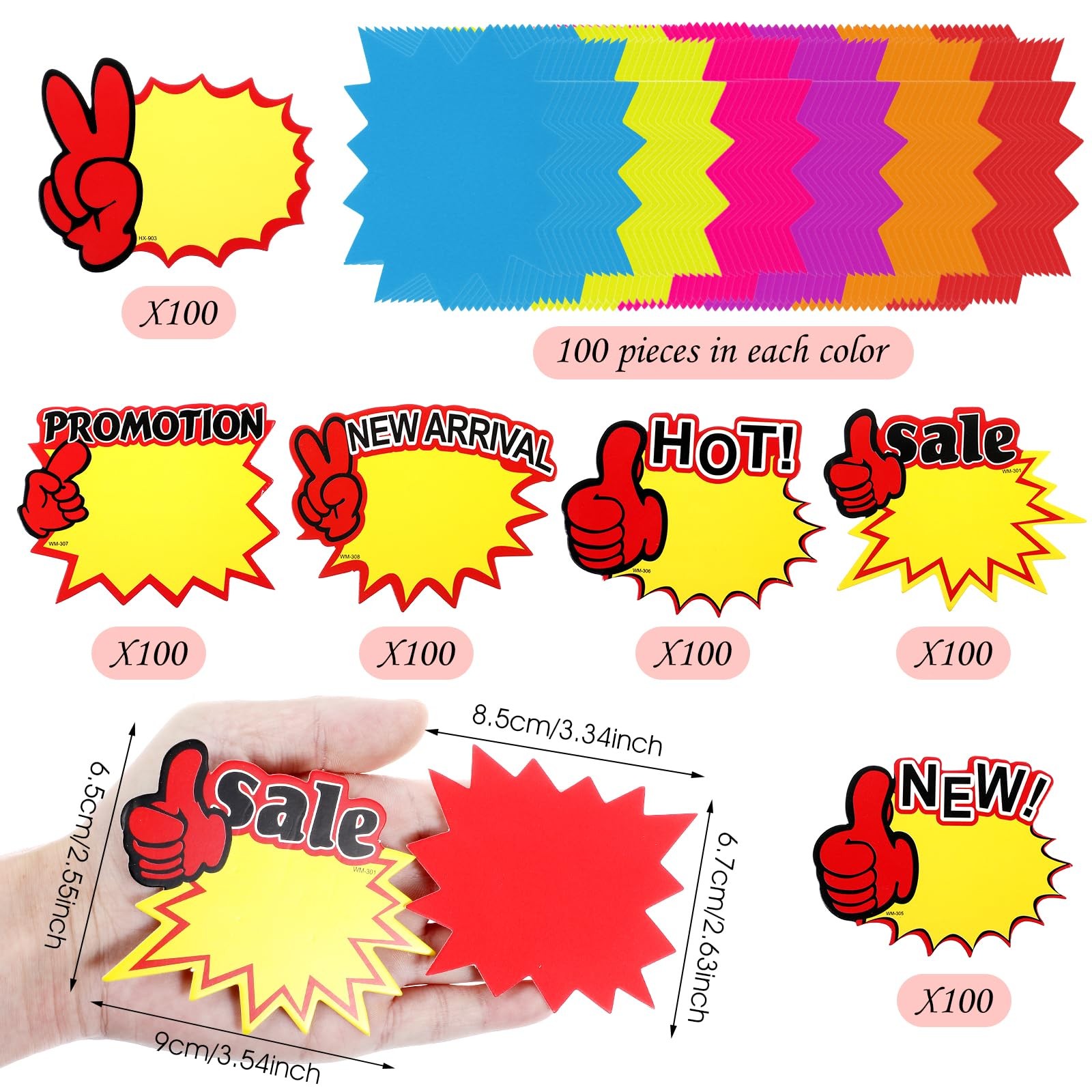 Starburst Sale Signs Retail Store Price Cards Fluorescent Tags 1200 PCS