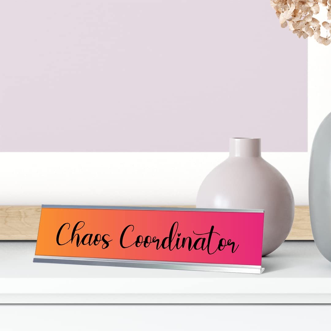 Chaos Coordinator, Orange and Purple Novelty Office Gift Desk Sign (2 x 8″)