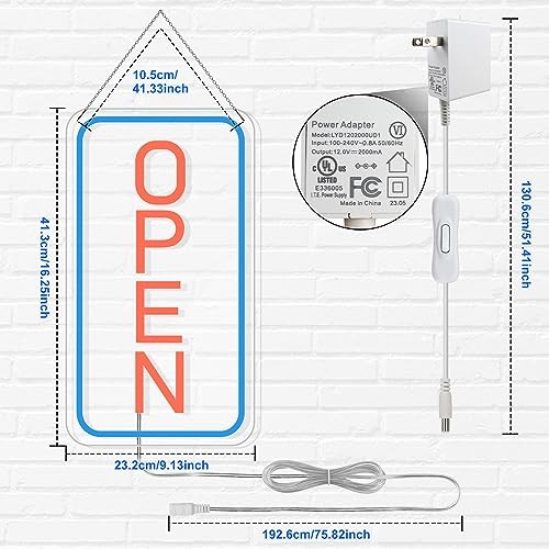 Ultra Bright LED Open Signs for Business, 16’’x 9’’ Neon 12V-Blue-Red(Vertical)