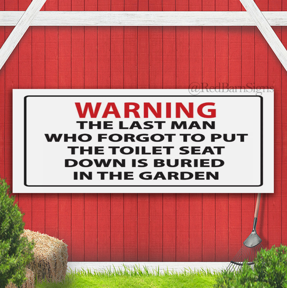 Toilet Seat Warning Banner Sign funny humorous bathroom decor print