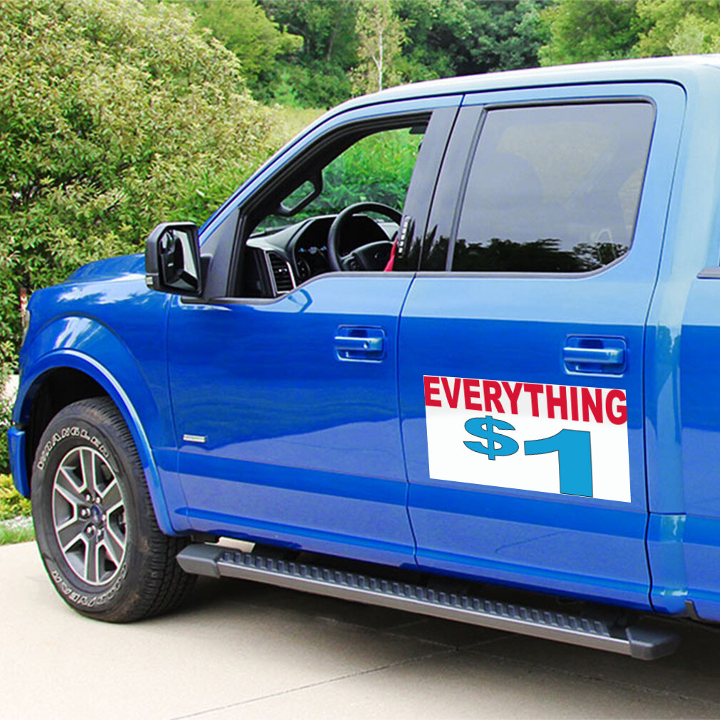 Car Magnet Set of 2 Everything 1$ Red Blue Car Advertising Industrial Sign