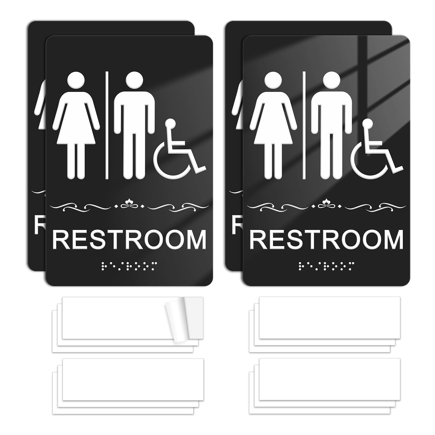 Restroom Sign, Bathroom Signs, (4 Pack) 8.8 x 6 Inches ADA Braille Acrylic Si…