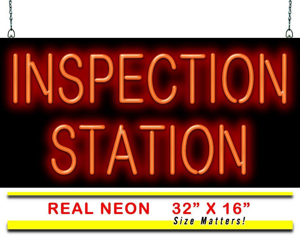Inspection Station Neon Sign Jantec 32″ X 16″ Car Garage Auto Repairs Safe