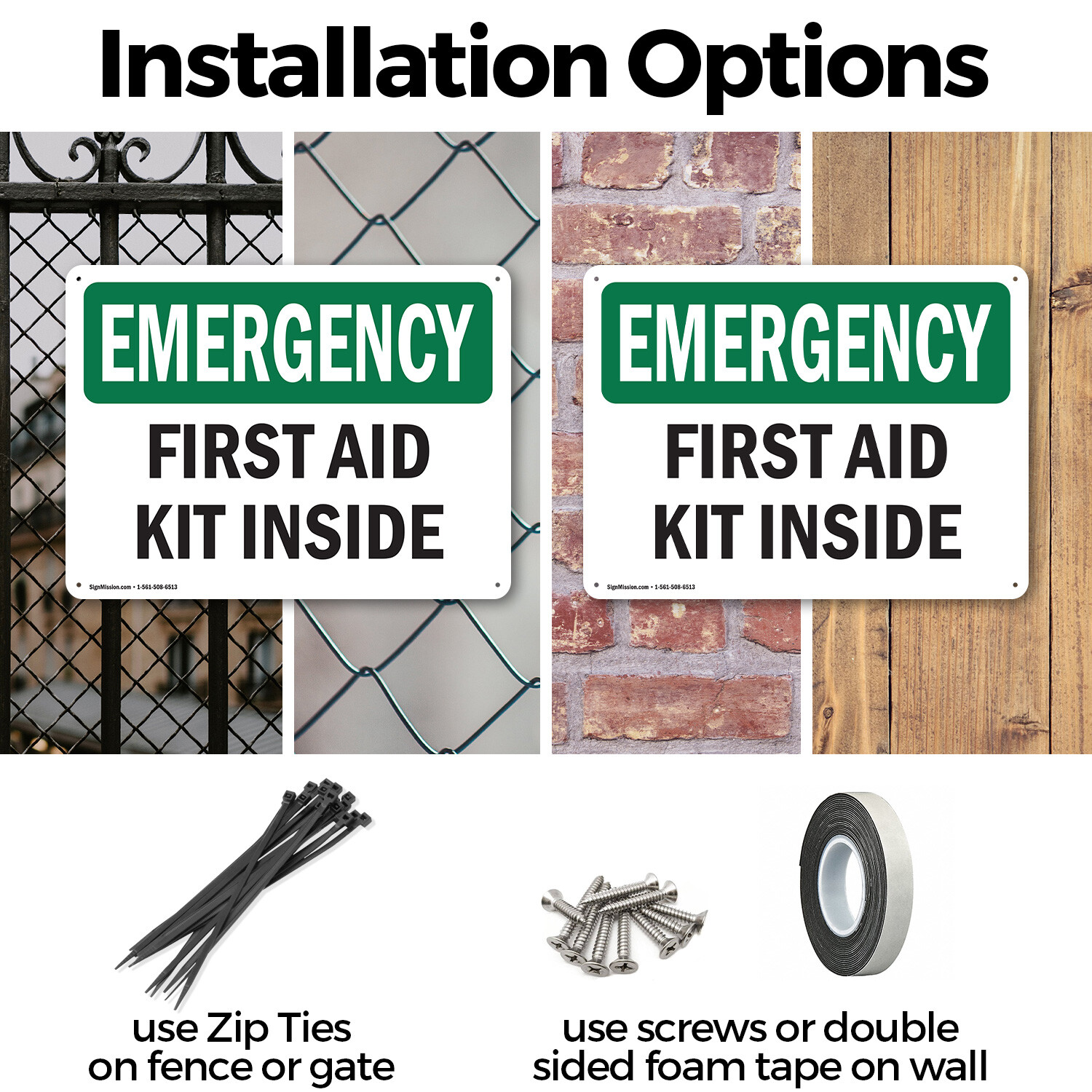 (2 Pack) First Aid Kit Inside OSHA Emergency Sign Decal Metal Plastic