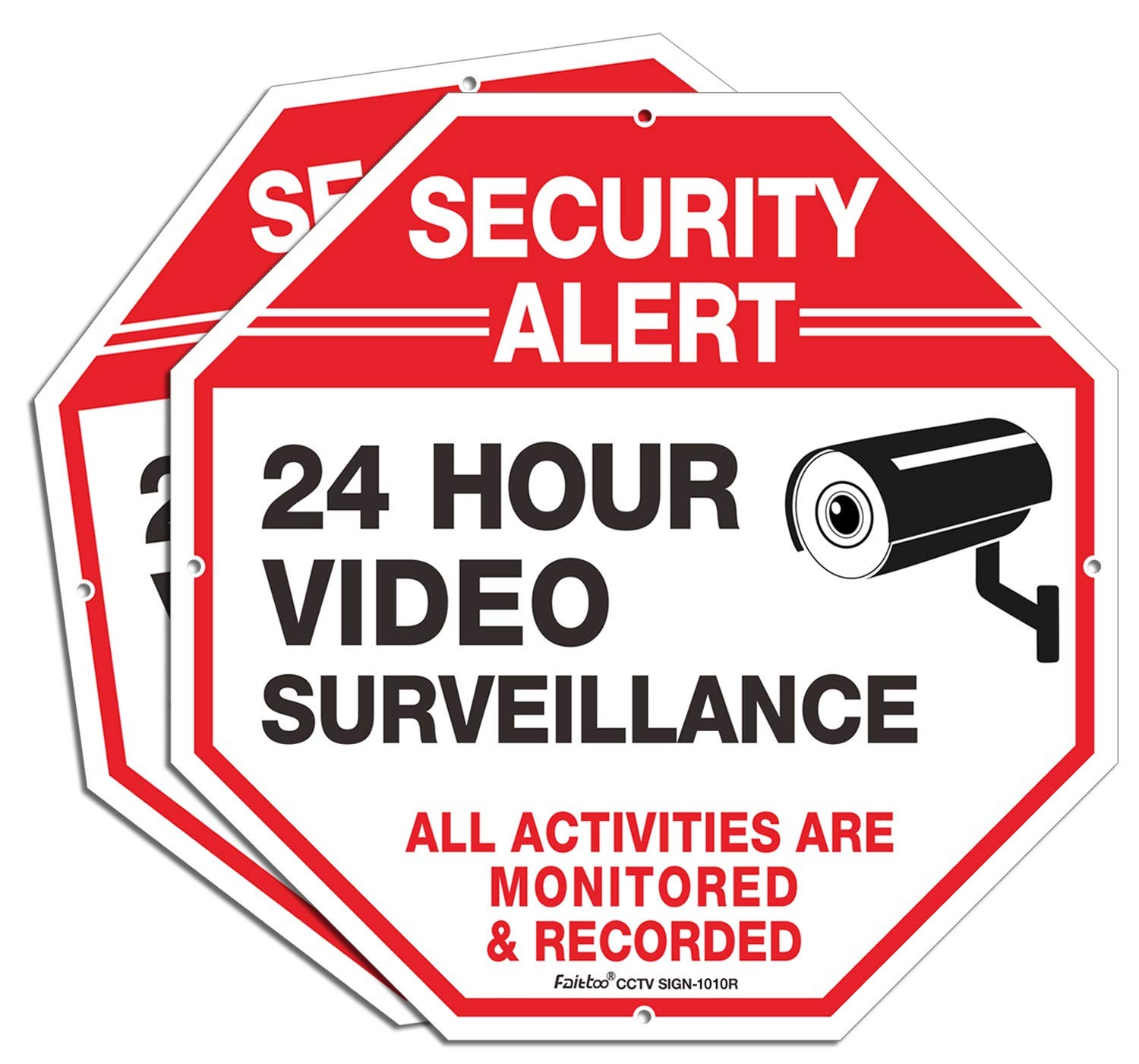 2-Pack Video Surveillance Sign, 10 x 10 Rust Free .040 Aluminum Security Warn…