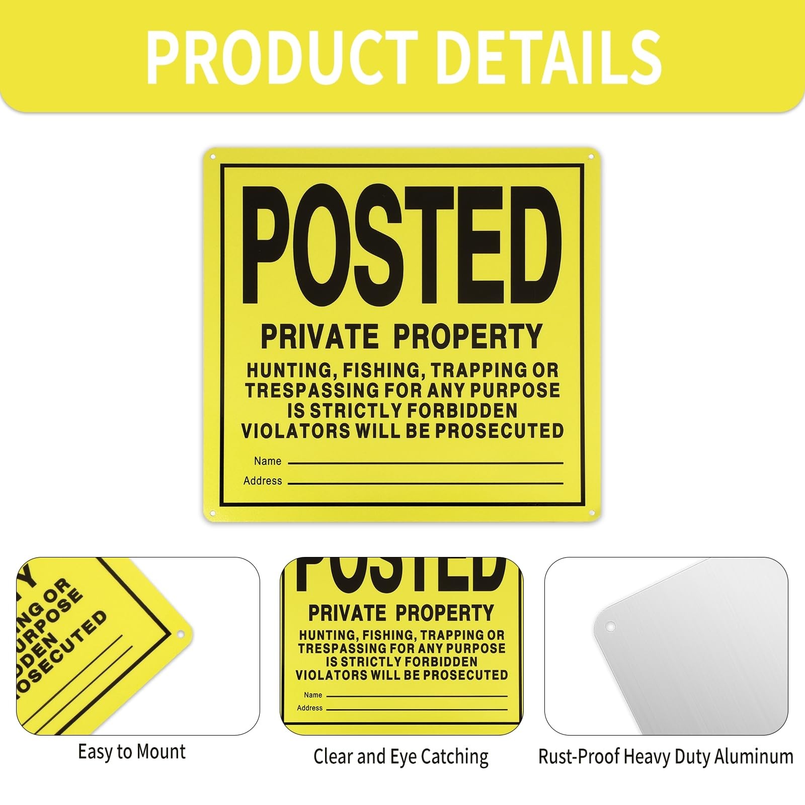 20Pcs Posted No Trespassing Signs, No Hunting Reflective aluminum metal poste…