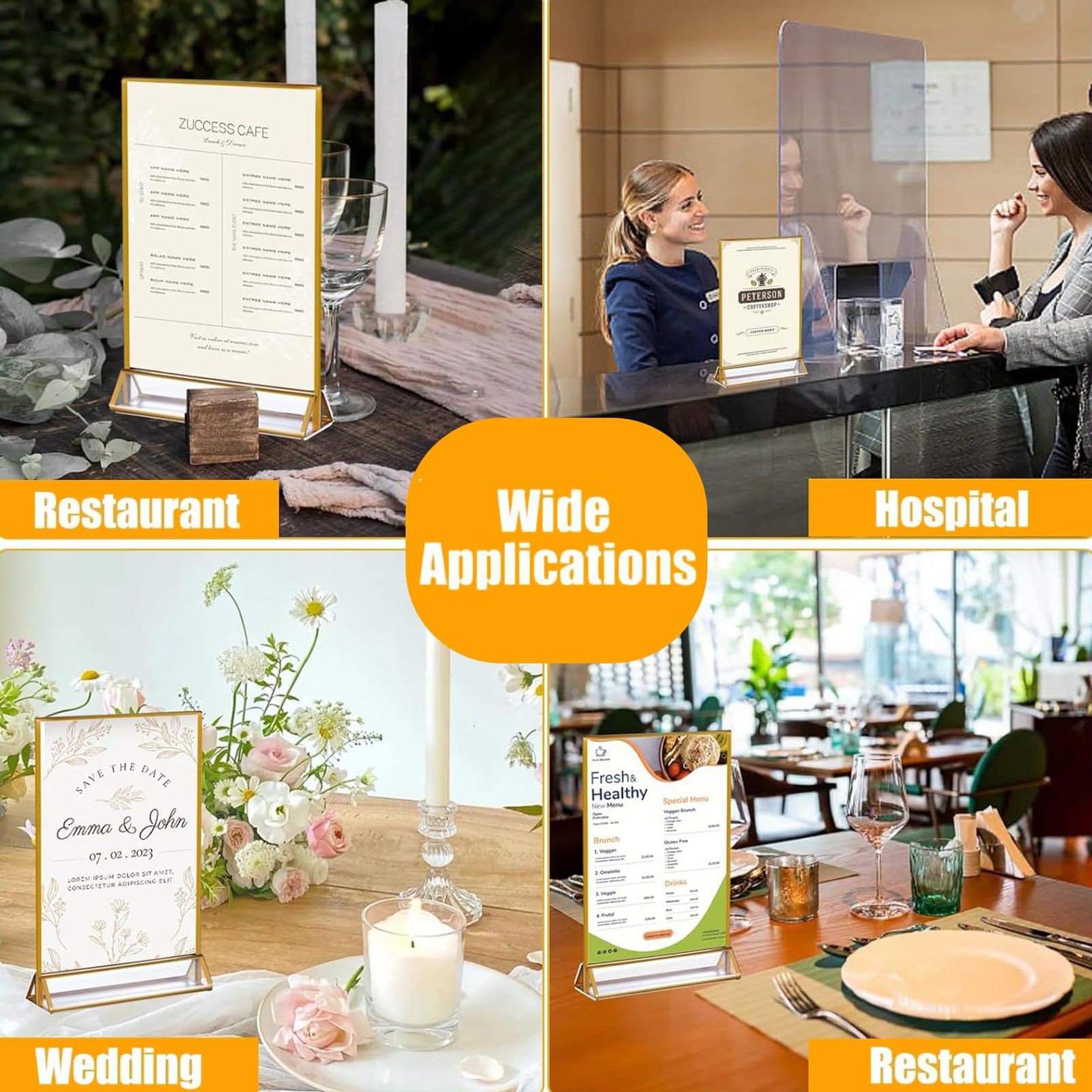PIEMEET 18 Pack Acrylic Sign Holder with Golden Border, 4 X 6 Clear Gold