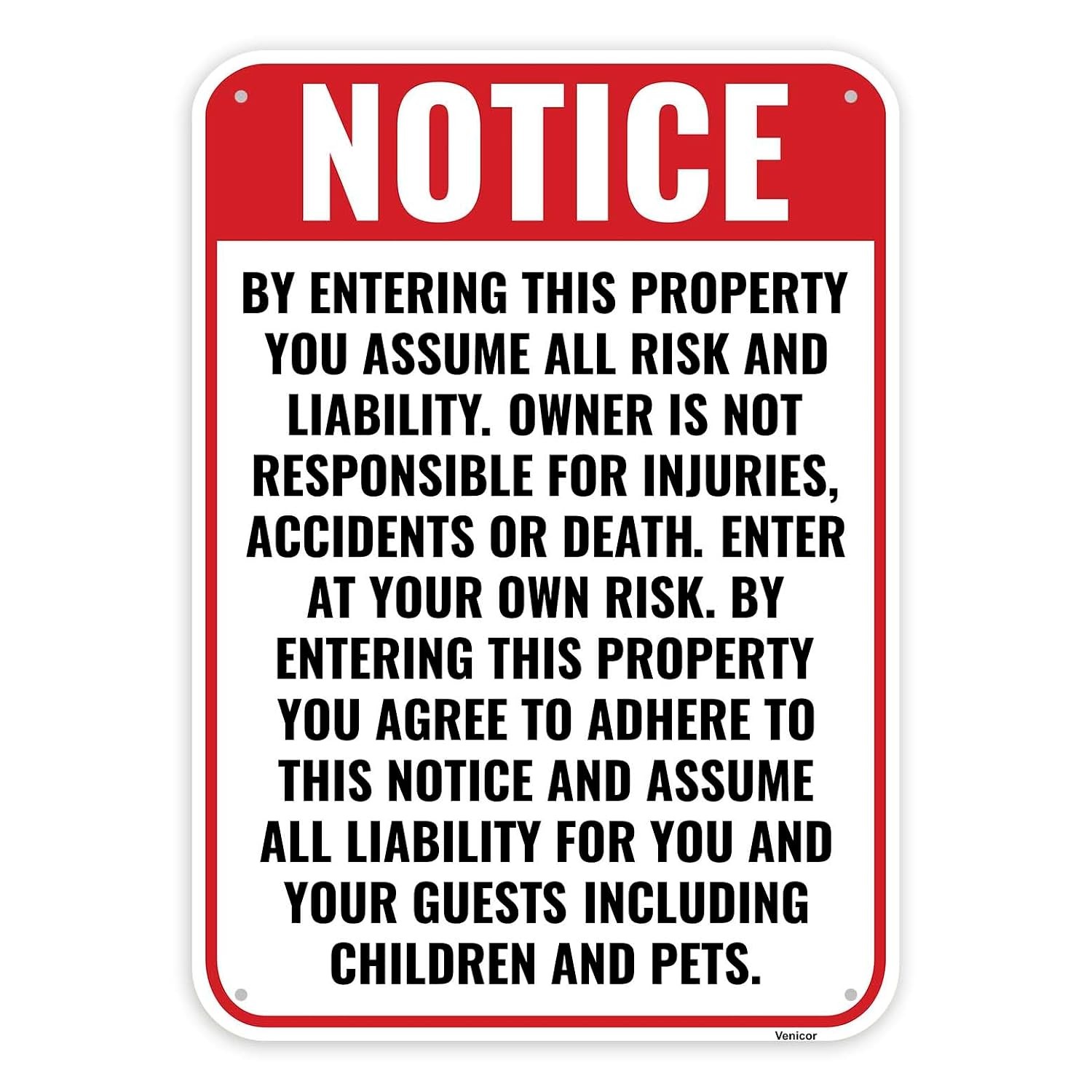 14×10 Aluminum Enter At Own Risk Warning Sign Not Responsible Sign Risk