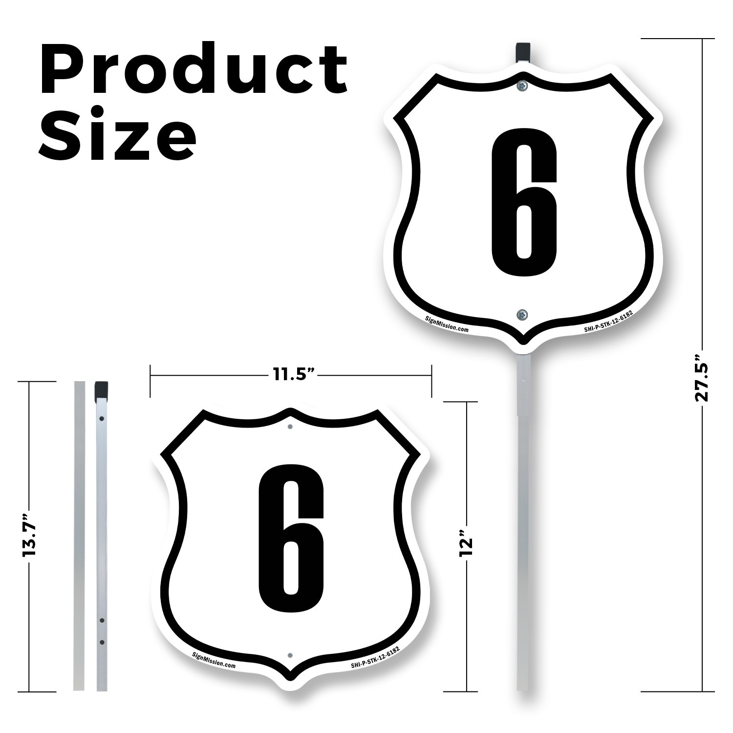 Number 6 Shield Shaped Sign With Stake Weather Resistant