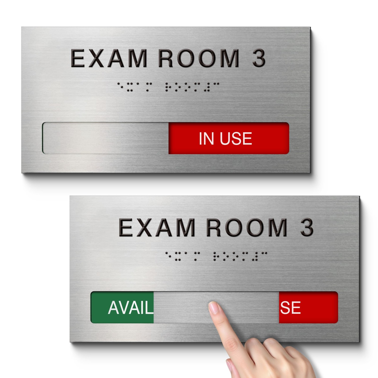 Exam Room 3 Sign With Raised Text & Grade 2 Braille, In Use/Available Slider …