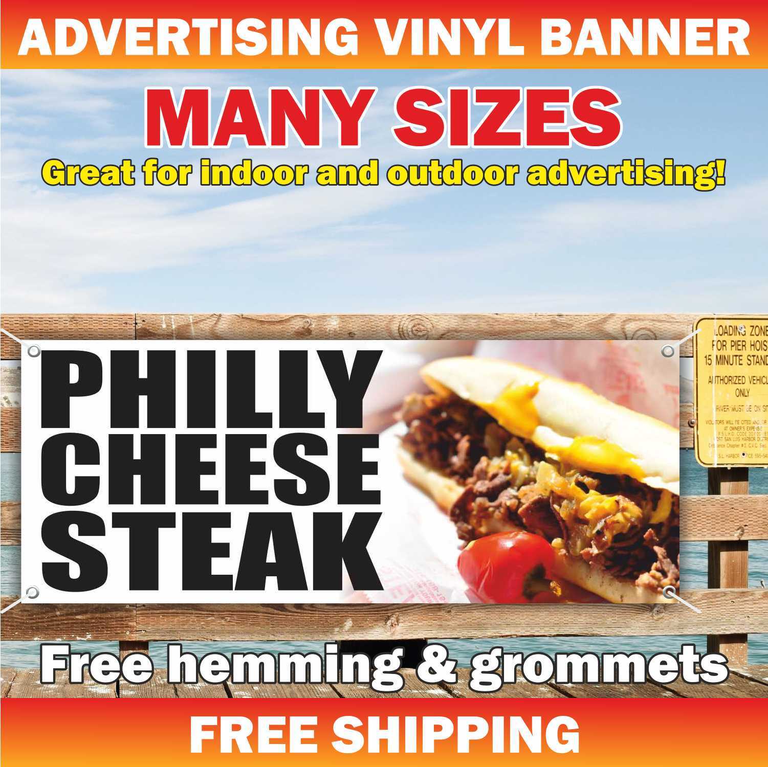 Philly Cheese Steak Advertising Banner Vinyl Mesh Sign Baked Sandwiches Food Bar