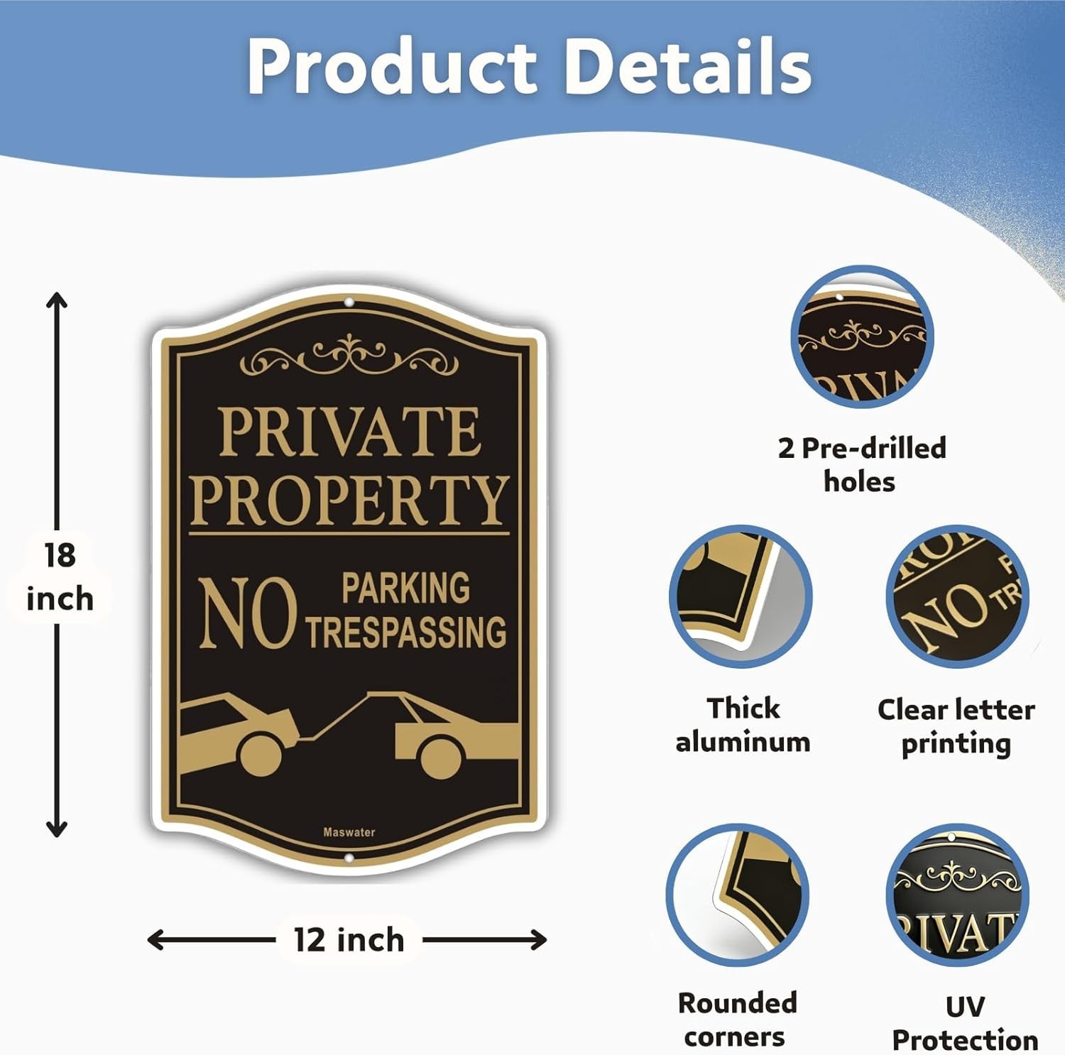 Private Property No Parking Signs – 2-Pack 12″ x 18″ Reflective & Waterproof