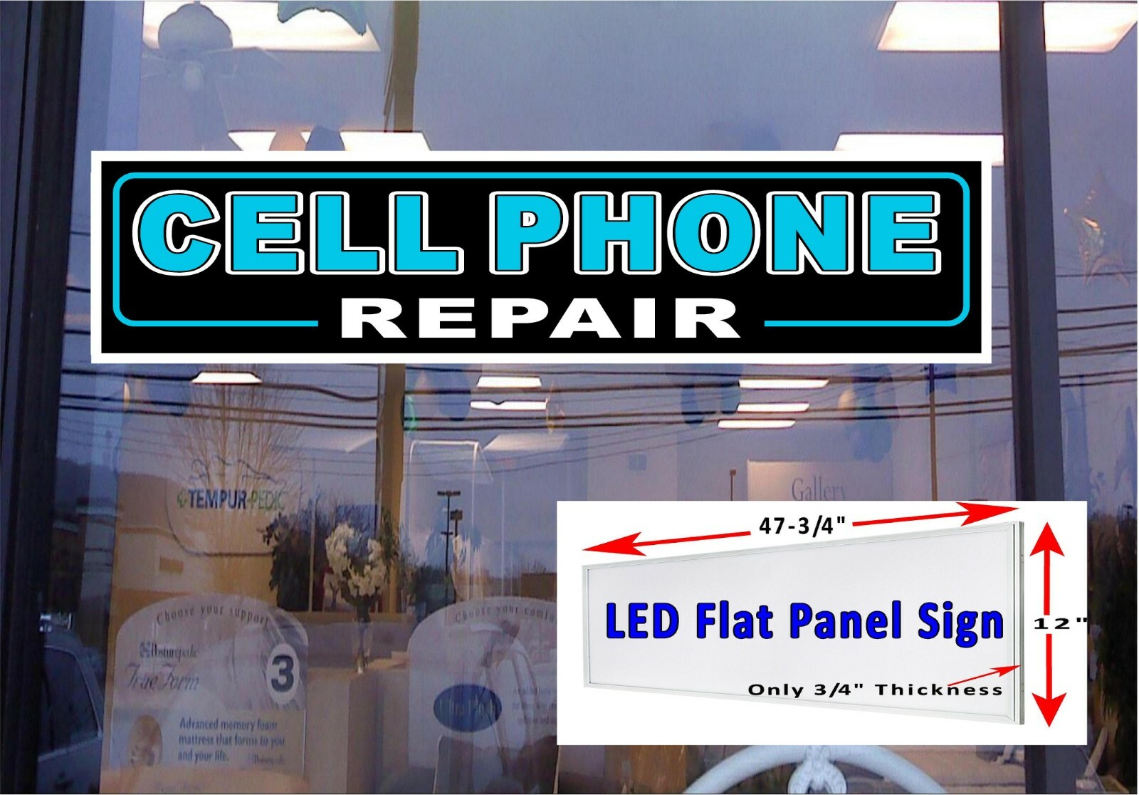 Cell Phone Repair Led Light Box window sign 48″ x 12″ Store window sign