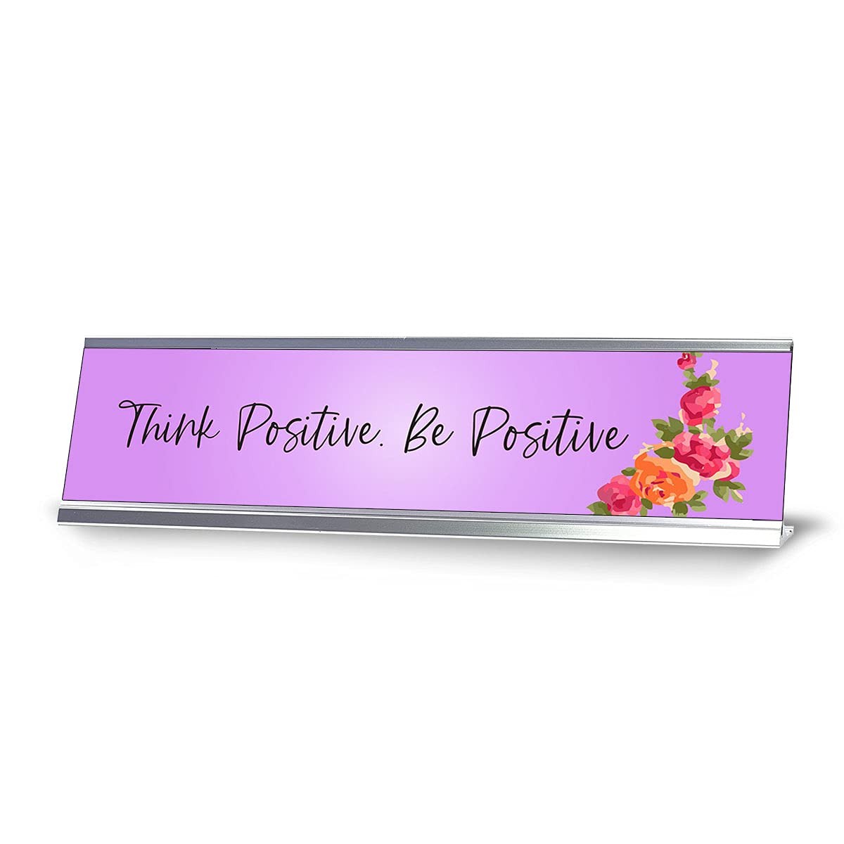Think Positive. Be Positive, Purple Designer Desk Sign Nameplate (2 x 8″)