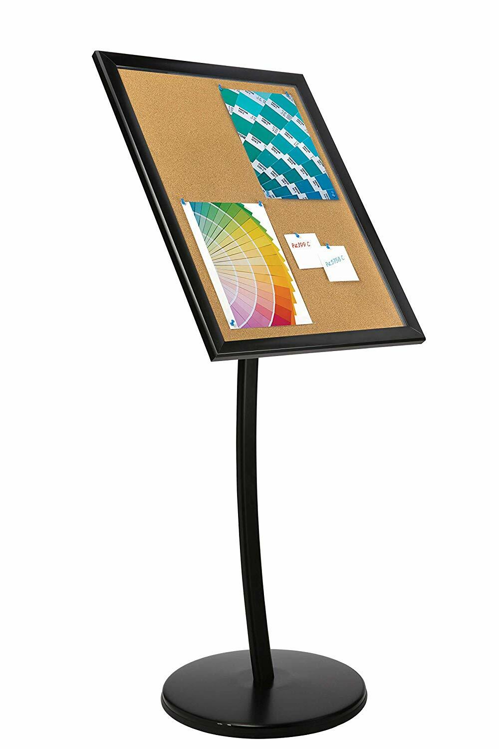 Universal Showboard w/Cork Post 4x(8.5×11)” Black Lockable Pedestal Menu Holder