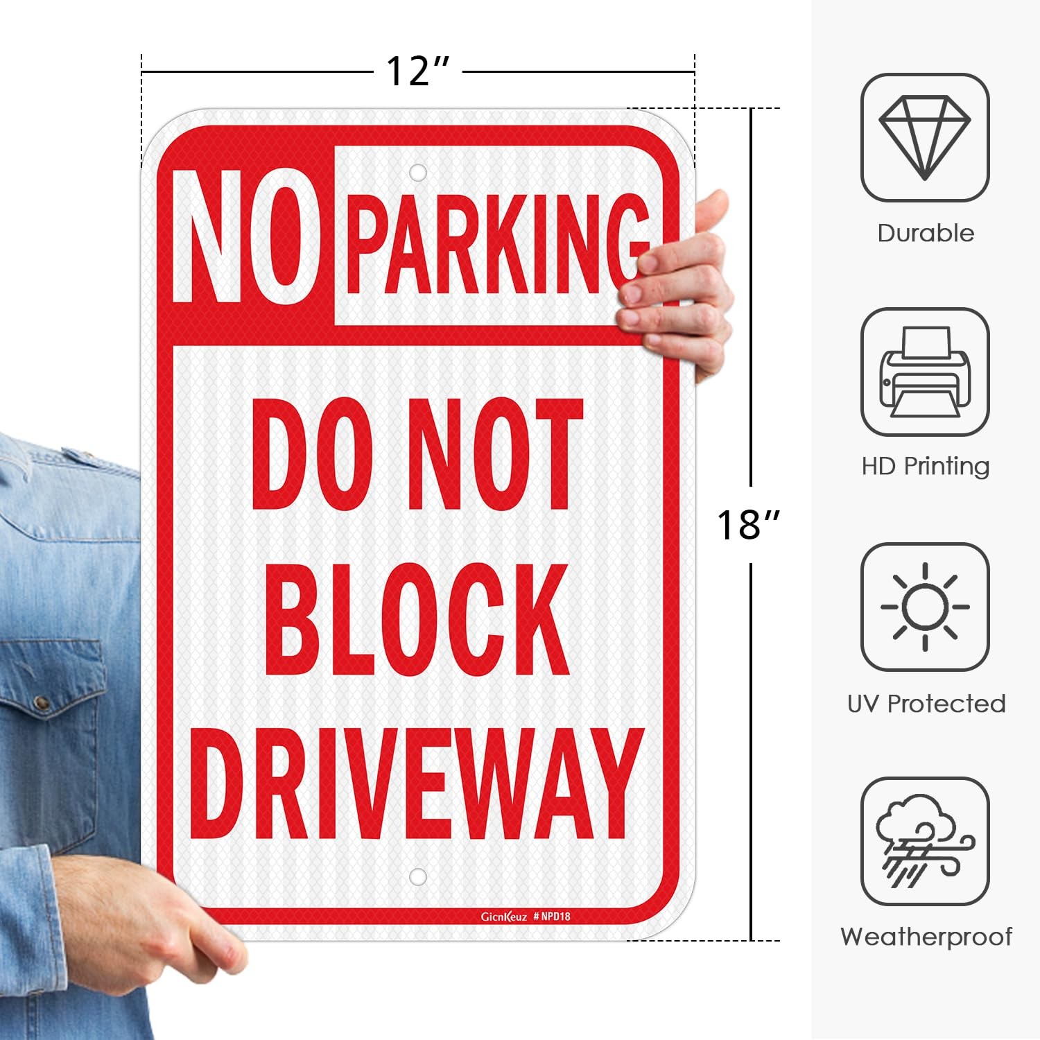 2 Pack 18×12 Inch Large No Parking Signs Reflective Aluminum Fade Resistant