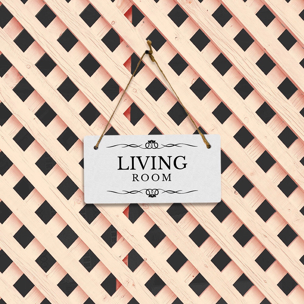 Living Room 5×10 Hanging Plus Wall or Door Sign | Rustic Twine