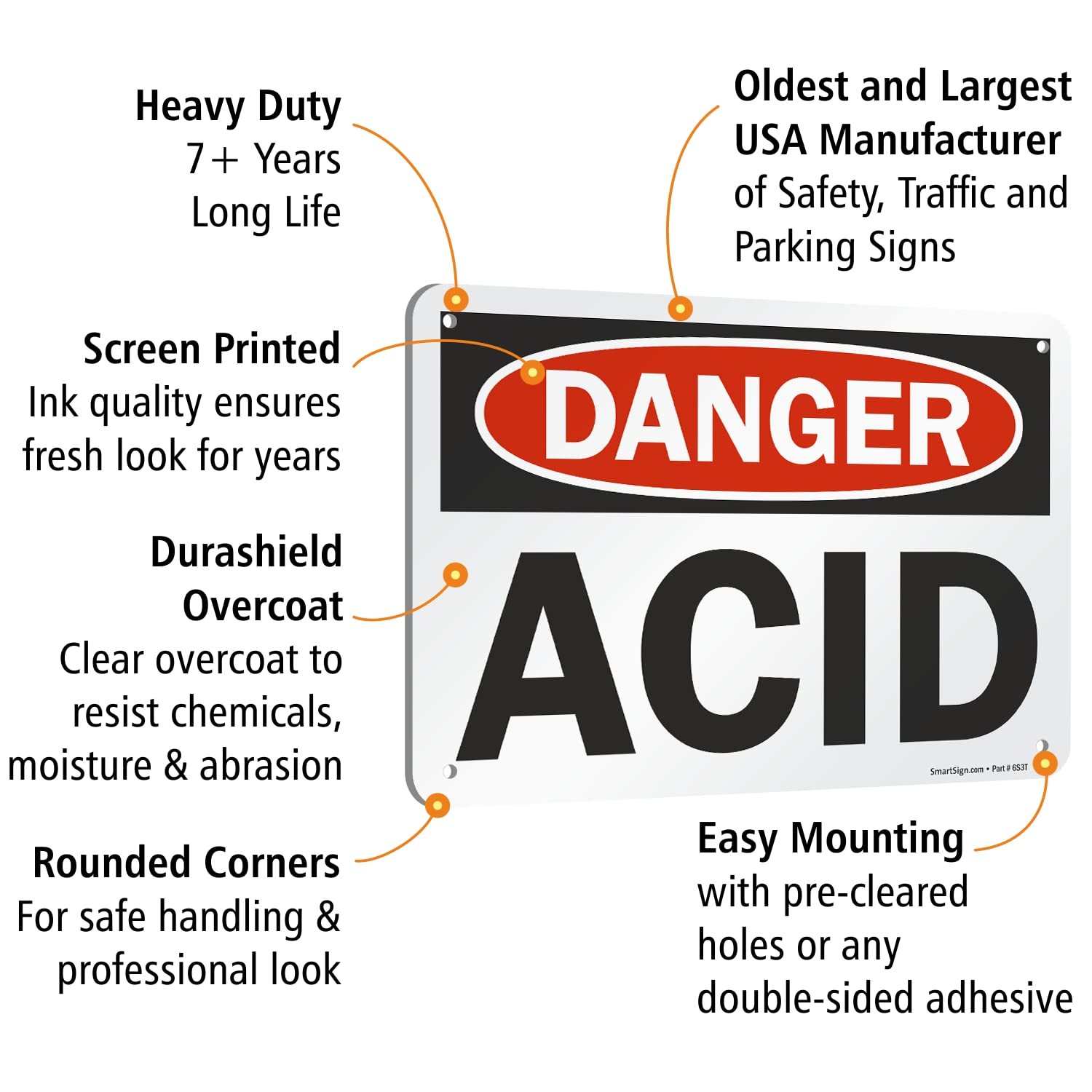 Danger Acid Sign 7×10 Inch Aluminum Black/Red White U91189NA_7x10