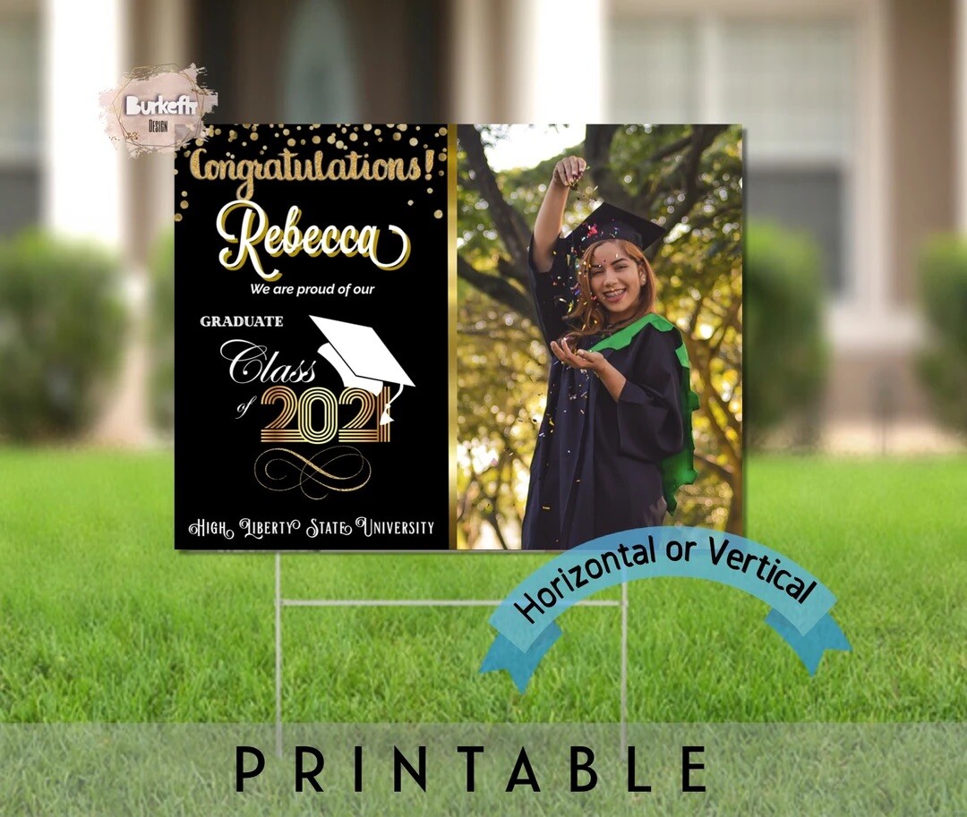 Printable Yard Sign Senior Class of 2021 – Black and gold Digital Graduation HD