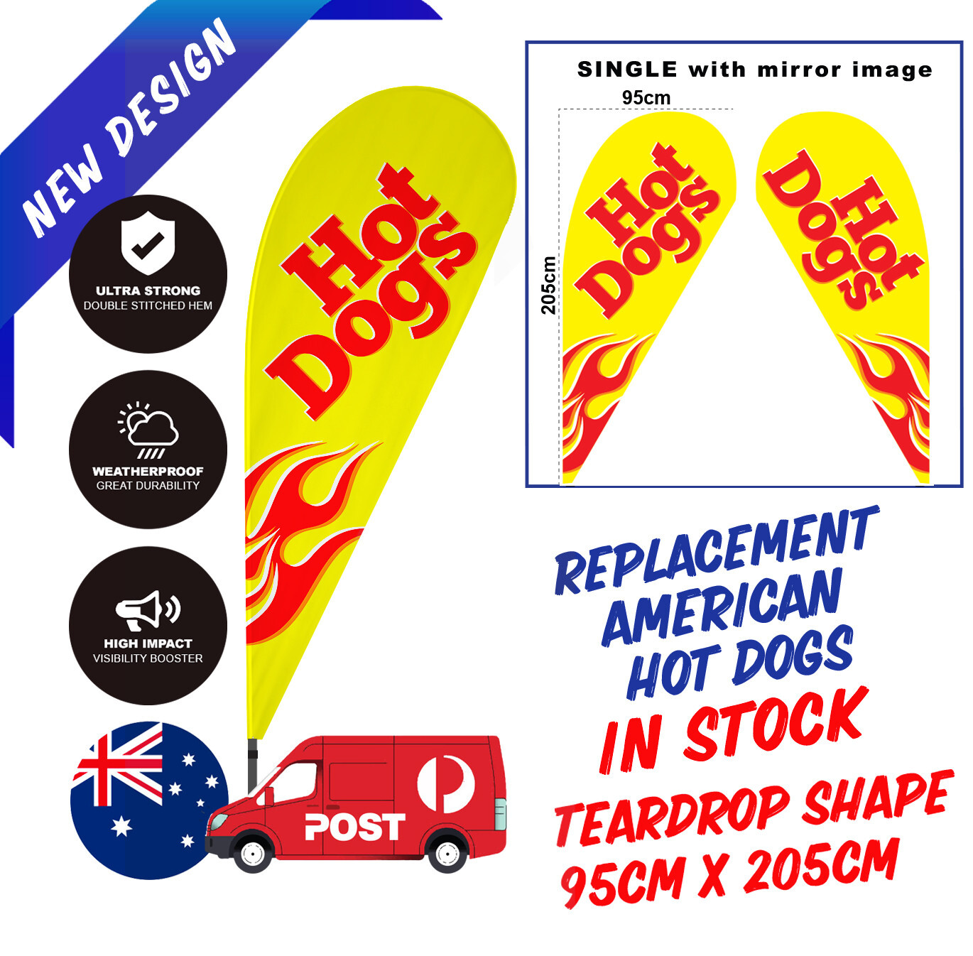 Hot Dogs Teardrop Flag / Replacement Banner / Hot Dogs Sign