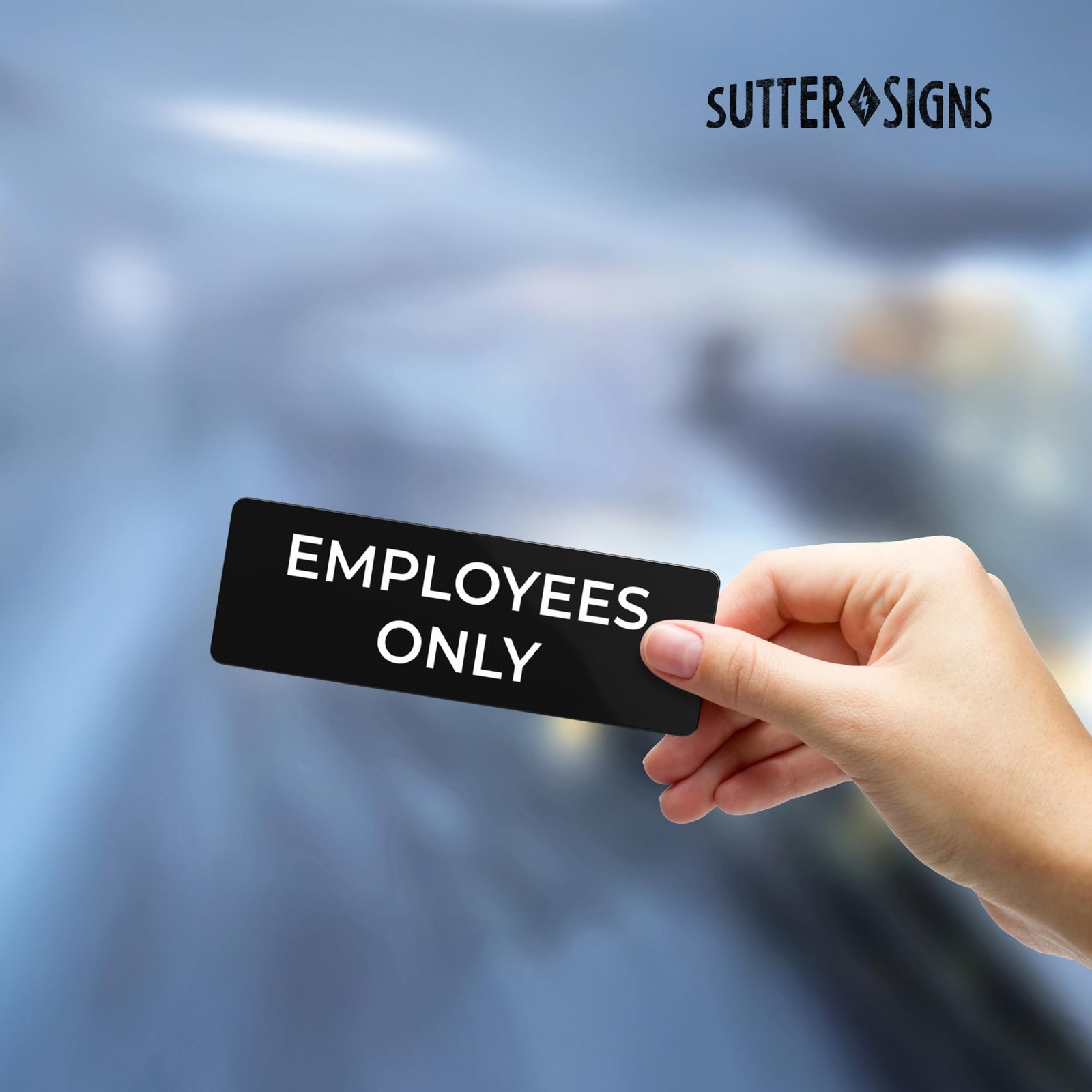 Employees Only Sign Durable ABS Plastic Full Adhesive Backing Door 2×6 Inch