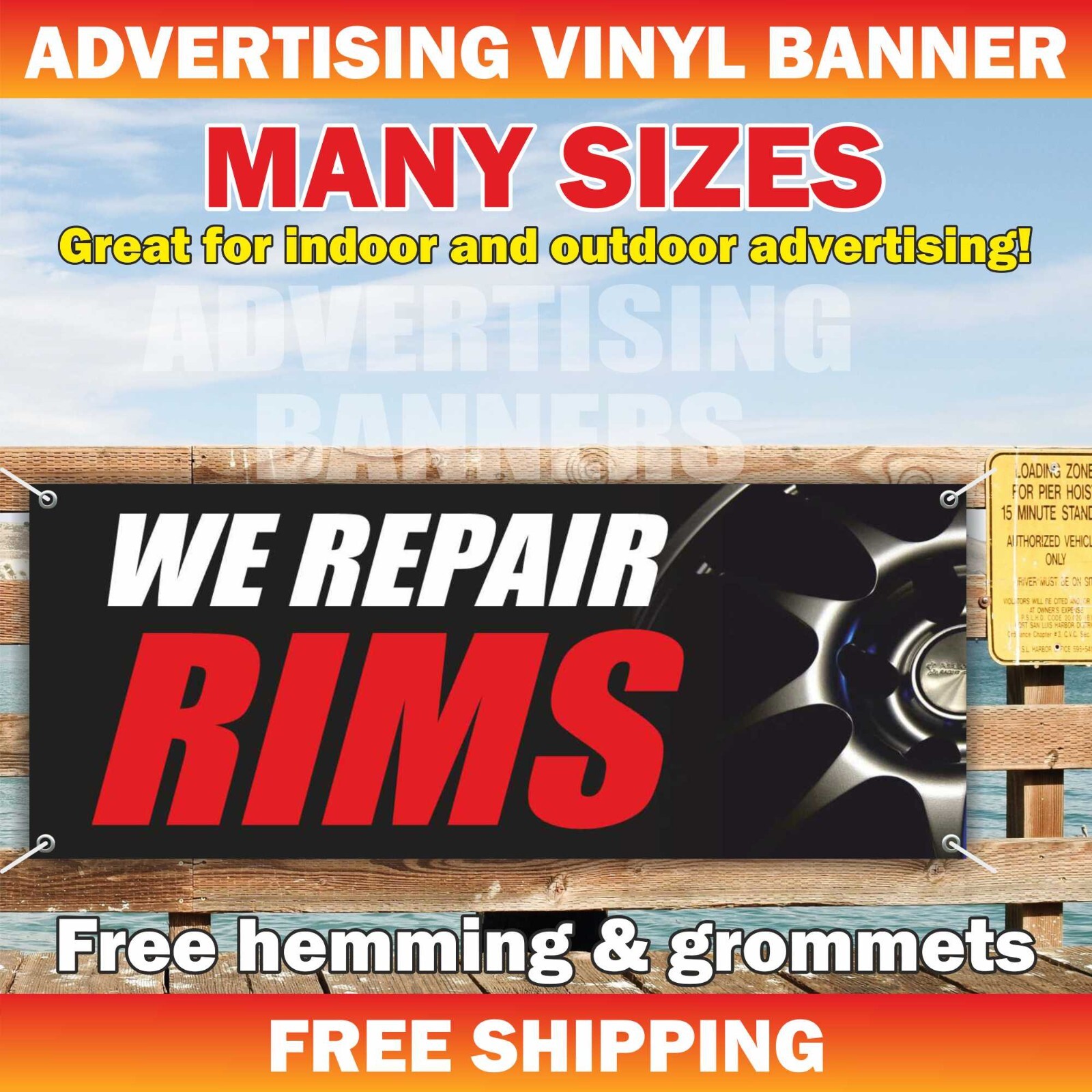 WE REPAIR RIMS Advertising Banner Vinyl Mesh Sign service tire wheel service car