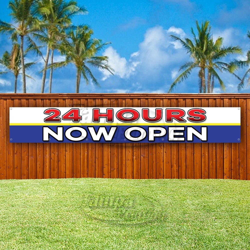 24 HOURS NOW OPEN Advertising Business Vinyl Banner Flag Sign USA XL01488