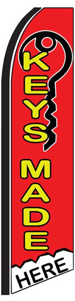 Keys Made Here Red Flutter Swooper Flag Advertising Sign 3’ Wide Banner Only