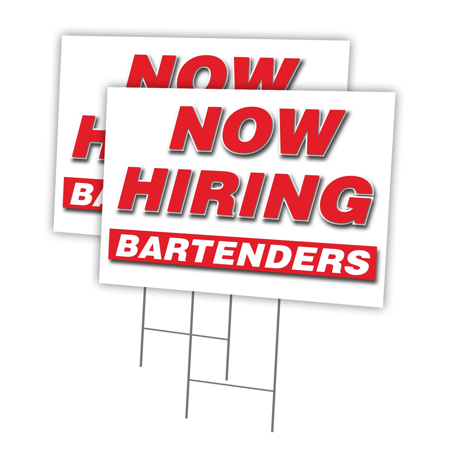 Now Hiring Bartenders Multi-Pack of Yard Signs & Stake plastic coroplast window