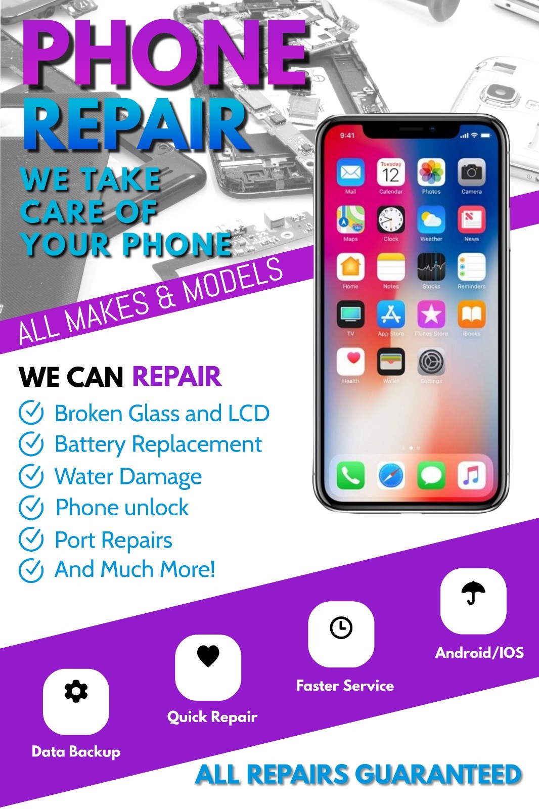 Phone Repair All Makes and Models Advertising Poster Sign