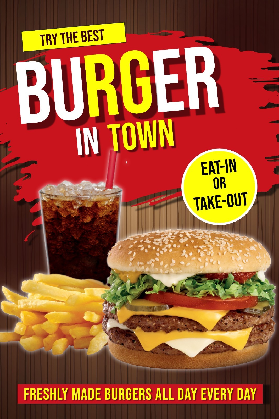 Burger Try the Best Burger in Town Advertising poster sign