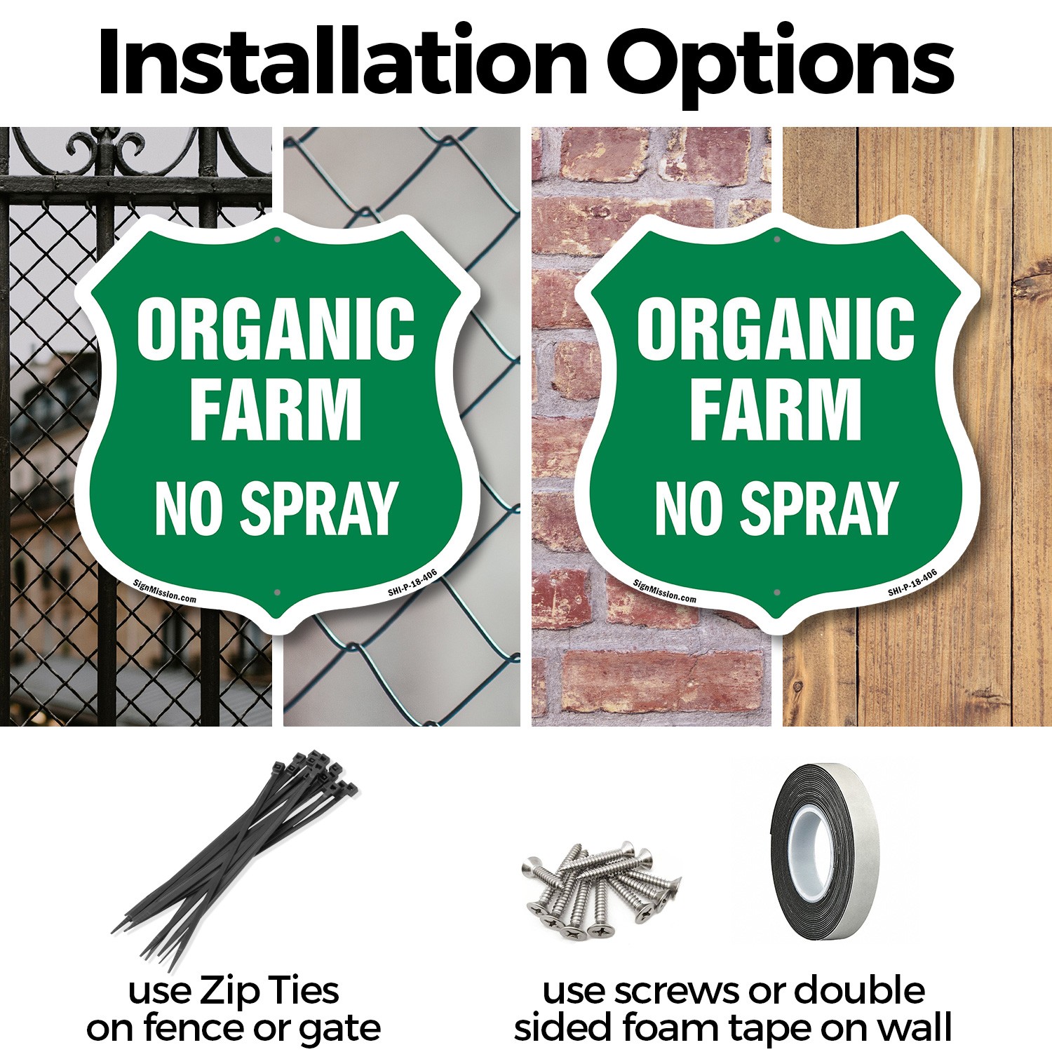 No Spray Shield Sign Organic Farm Shield Shaped Sign Weather Resistant