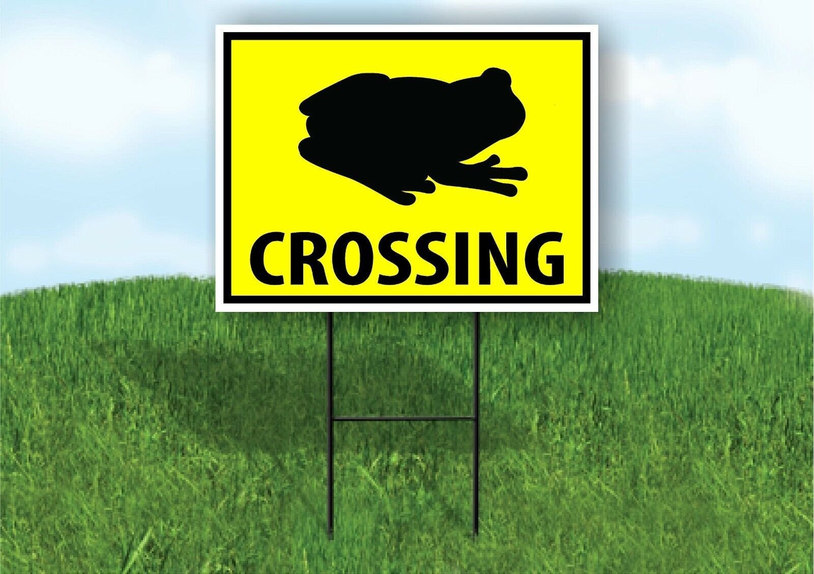 FROG CROSSING XING YELLOW Plastic Yard Sign ROAD SIGN with Stand