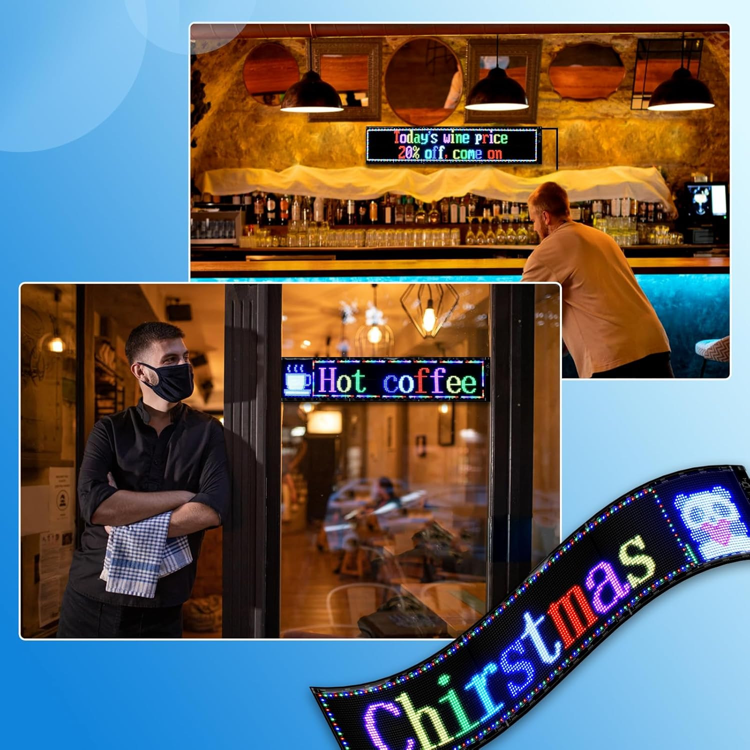 Double Row Scrolling LED Sign,Programmable Flexible LED Matrix Panel,Bluetooth A