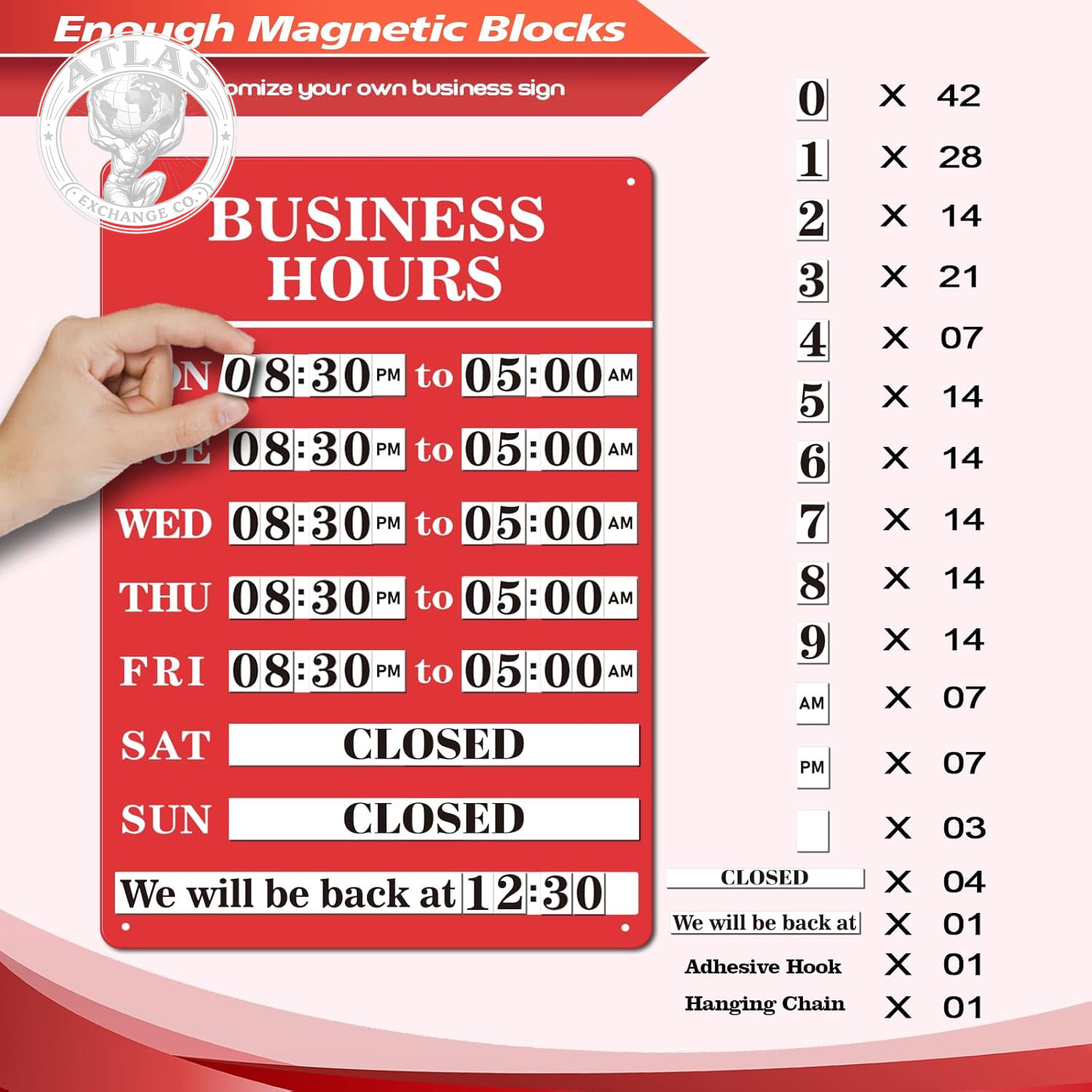 Magnetic Changeable Business Hours Sign, Metal Hours of Operation Signs for Busi