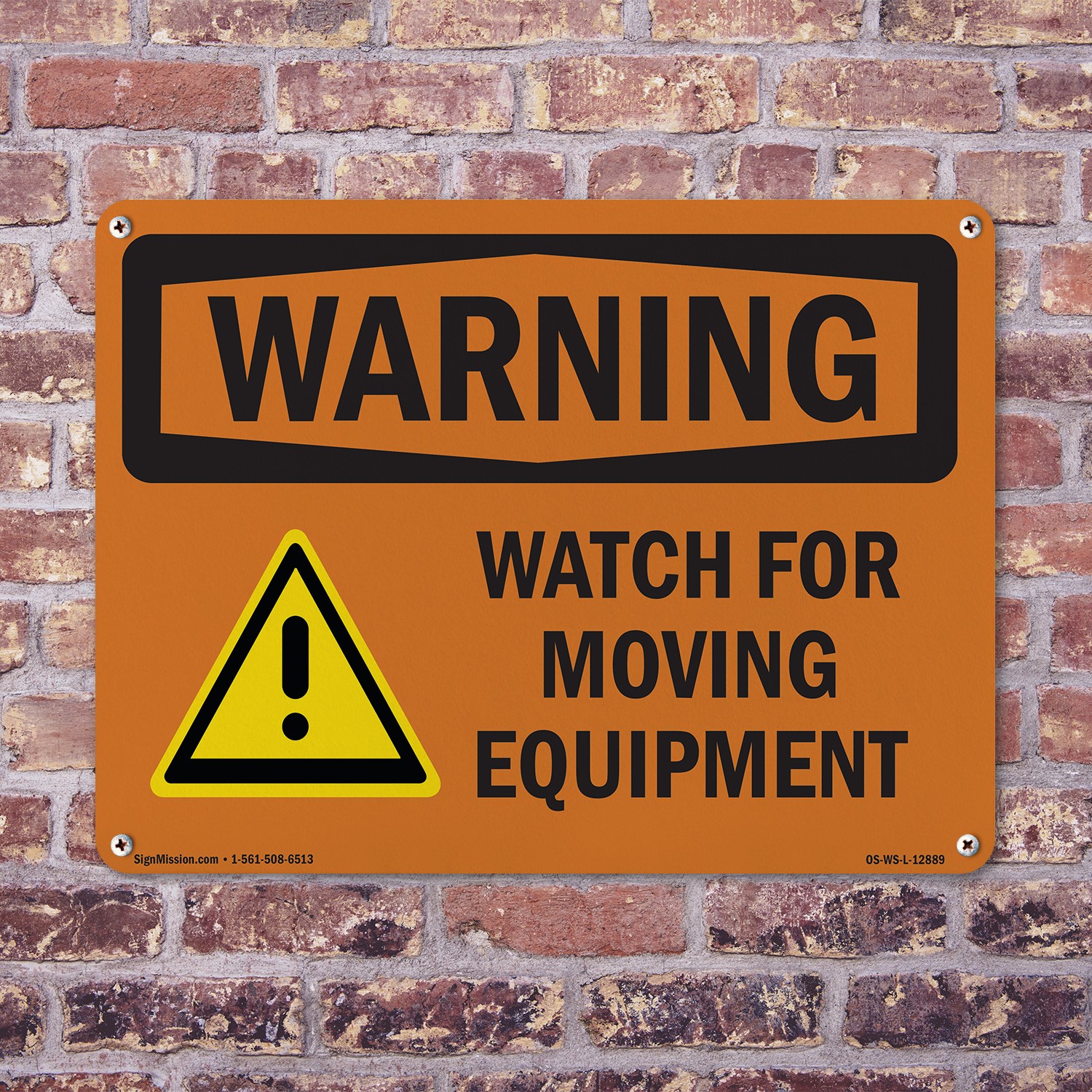 Watch For Moving Equipment OSHA WARNING Sign Metal, Plastic, Decal 5 or 10 Pack