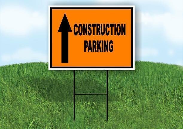 Construction Parking STRAIGHT ARROW ORANGE BLACK Yard Sign with Stand LAWN SIGN