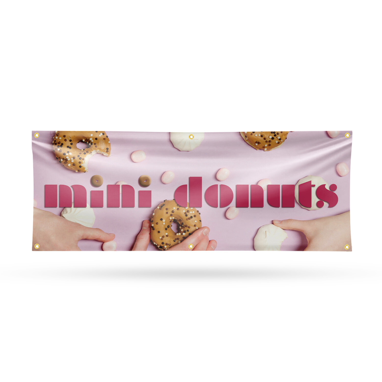 Mini Donuts 13 oz Vinyl Banner Sign with Metal Grommets Heavy-Duty Single-Sided