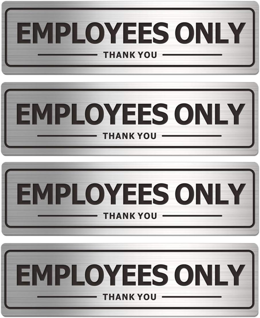 Employees Only Sign, Metal Self-Adhesive Signs for Business Door Wall, Aluminum