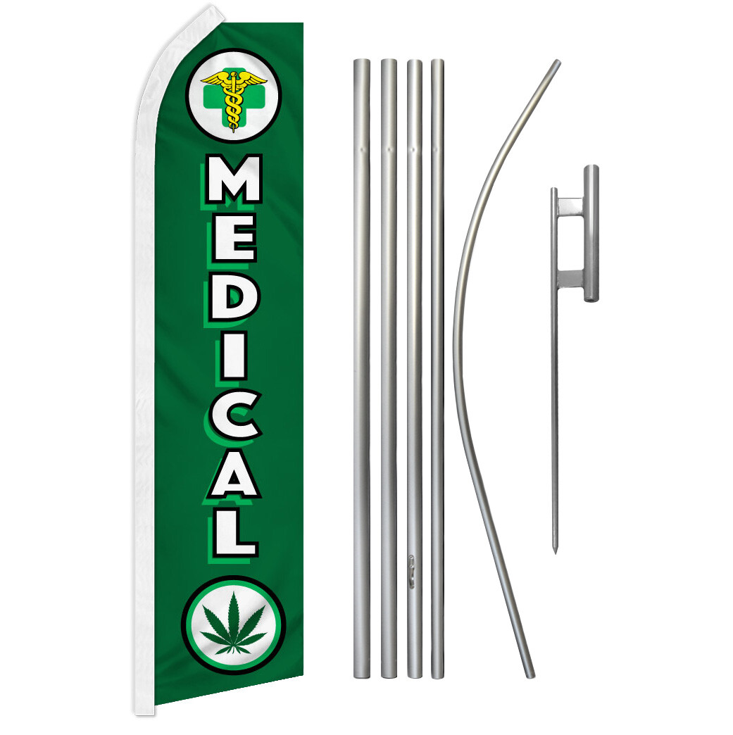 Medical MJ Advertising Swooper Feather Flutter Flag Pole Kit Dispensary Shop