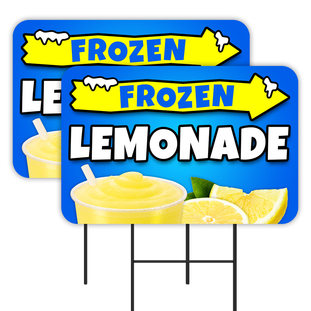 Frozen Lemonade 2 Pack Double-Sided Yard Signs 16″ x 24″ with Metal Stakes (Made