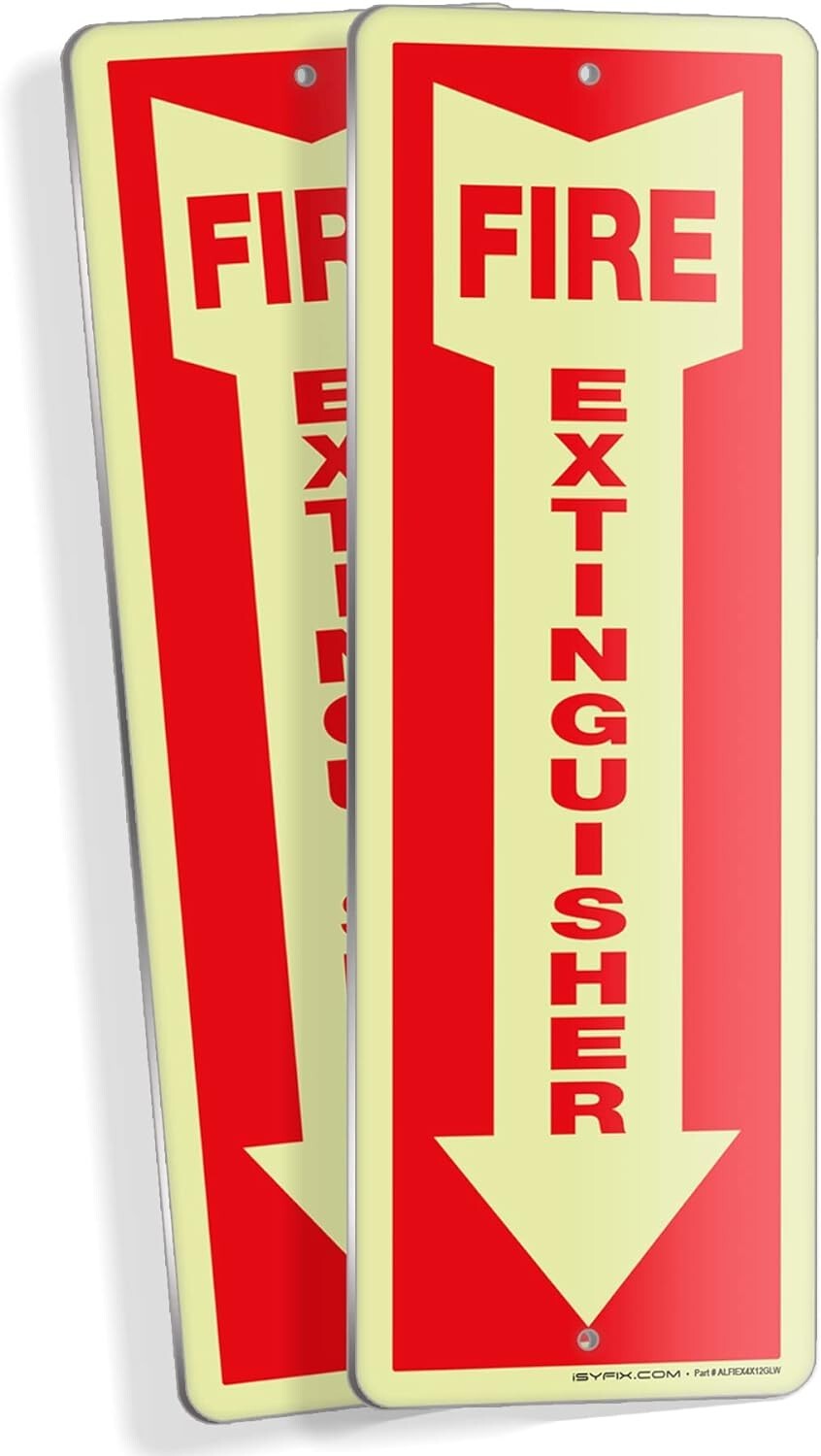 2 Pack Fire Extinguisher Sign 4×12 Inch 100% Rust Free 040 Aluminum Glow in Dark