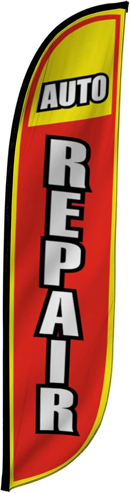Feather Flag 12 ft Tall Swooper Banner for Outdoor Business Auto Repair Ad